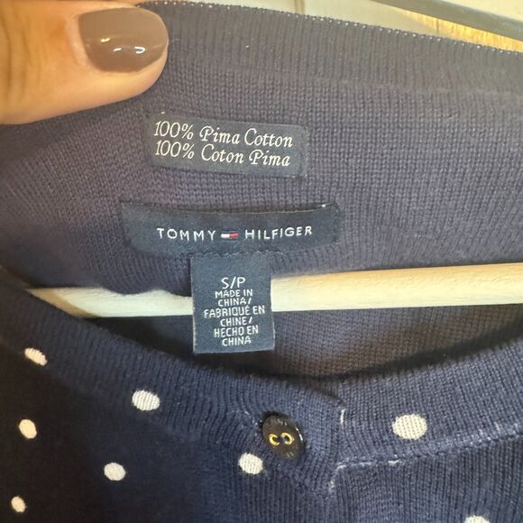 TOMMY HILFIGER PRIMA COTTON POLKA DOT ACADEMIA PREPPY BUTTON UP CARDIGAN SZ S - Picture 2 of 3